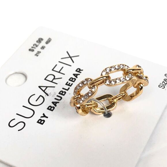 NEW SUGARFIX by BaubleBar Crystal Chain Link Ring Band Ring Size 8 Gold Color - Picture 4 of 6
